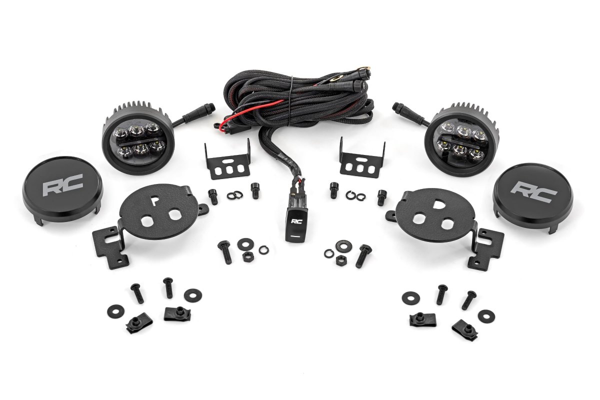 Toyota Tacoma LED Fog Light Kit - Rough Country - 3.5 Inch Round, Amber DRL - Black - 4WD - '16-'22